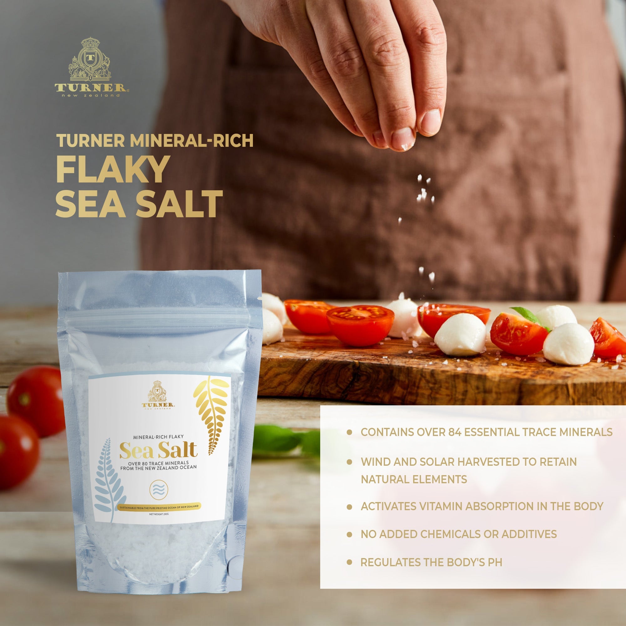 Mineral-Rich Flaky Sea Salt Pouch, TURNER New Zealand, 