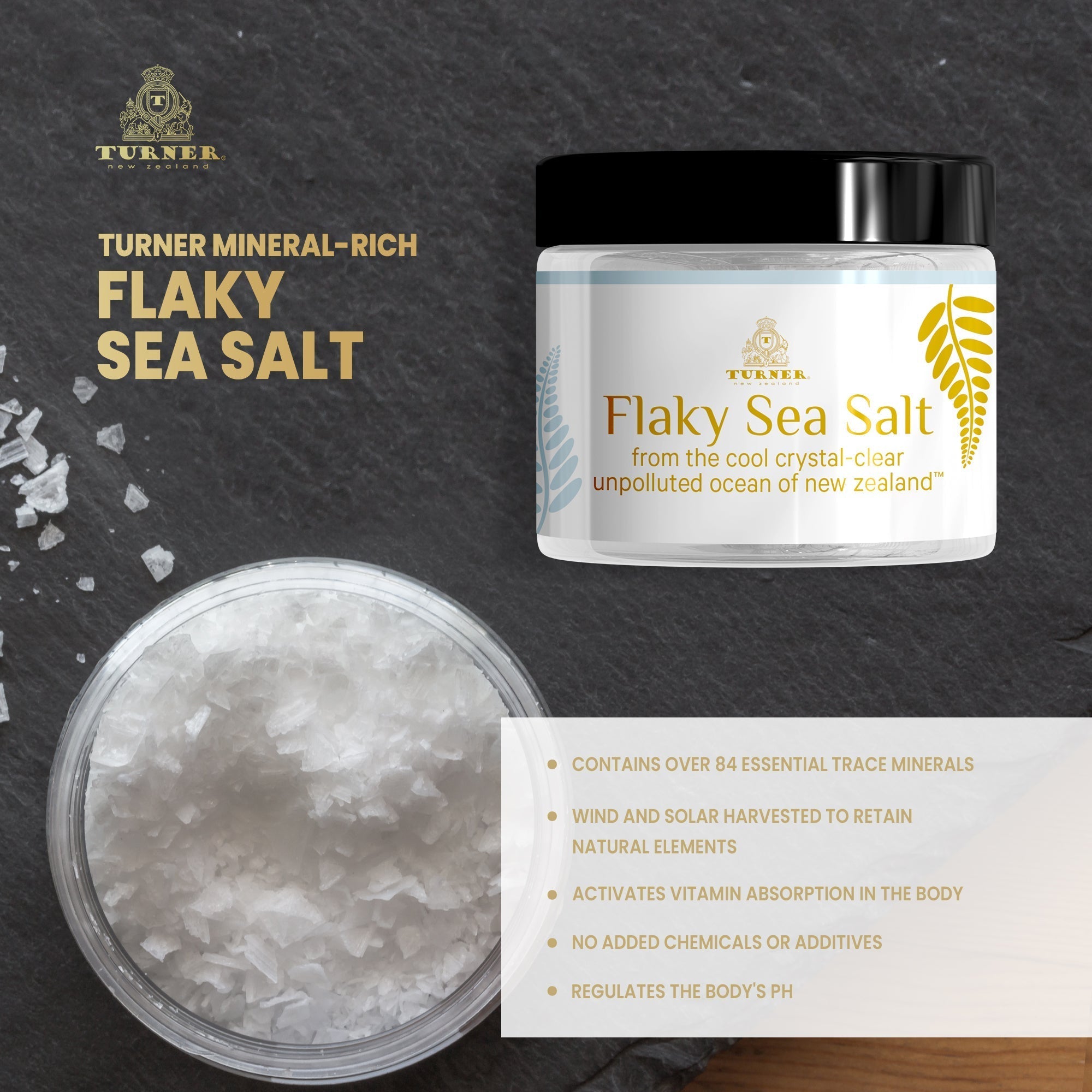 Mineral-Rich Flaky Sea Salt Jar, TURNER New Zealand,