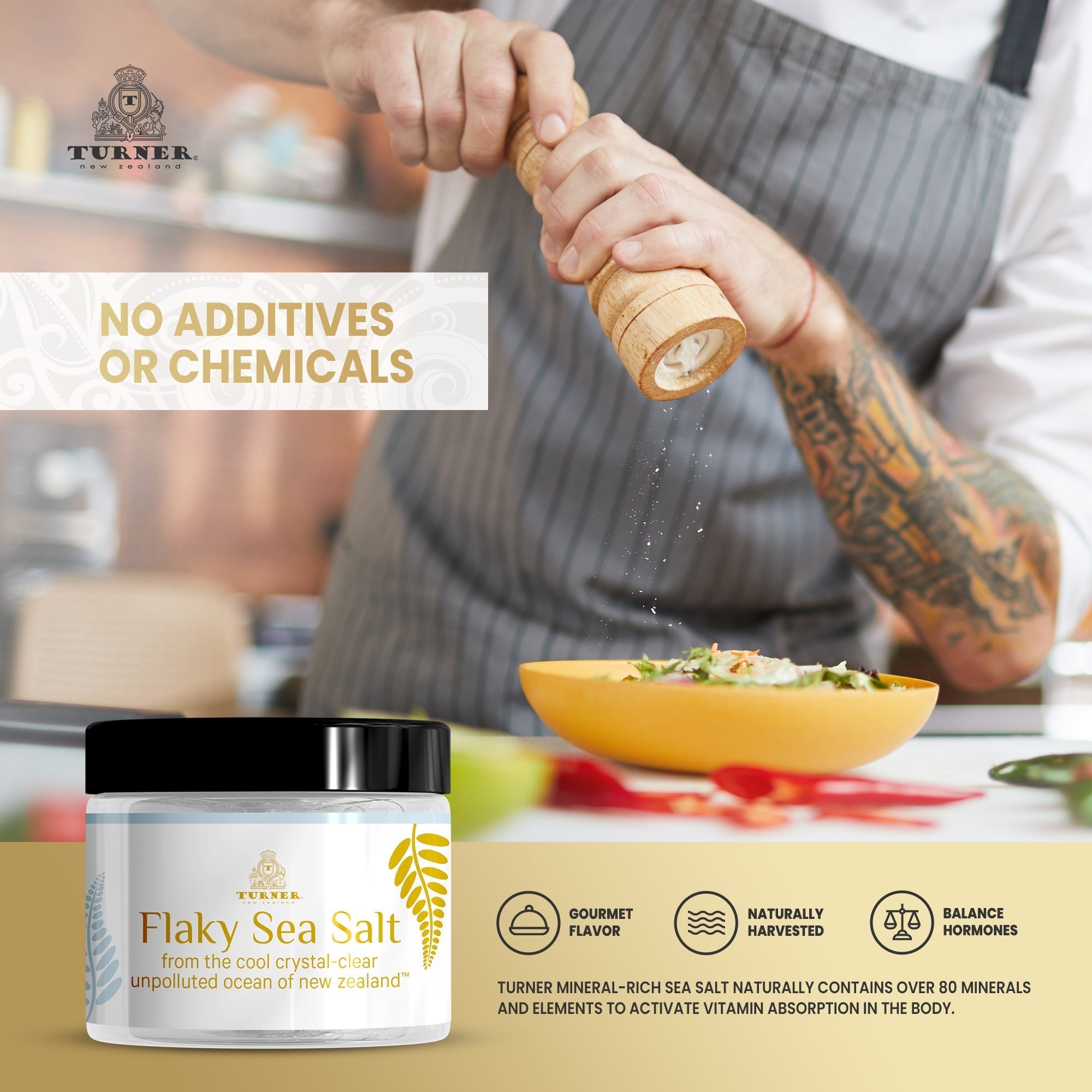 Mineral-Rich Flaky Sea Salt Jar, TURNER New Zealand,