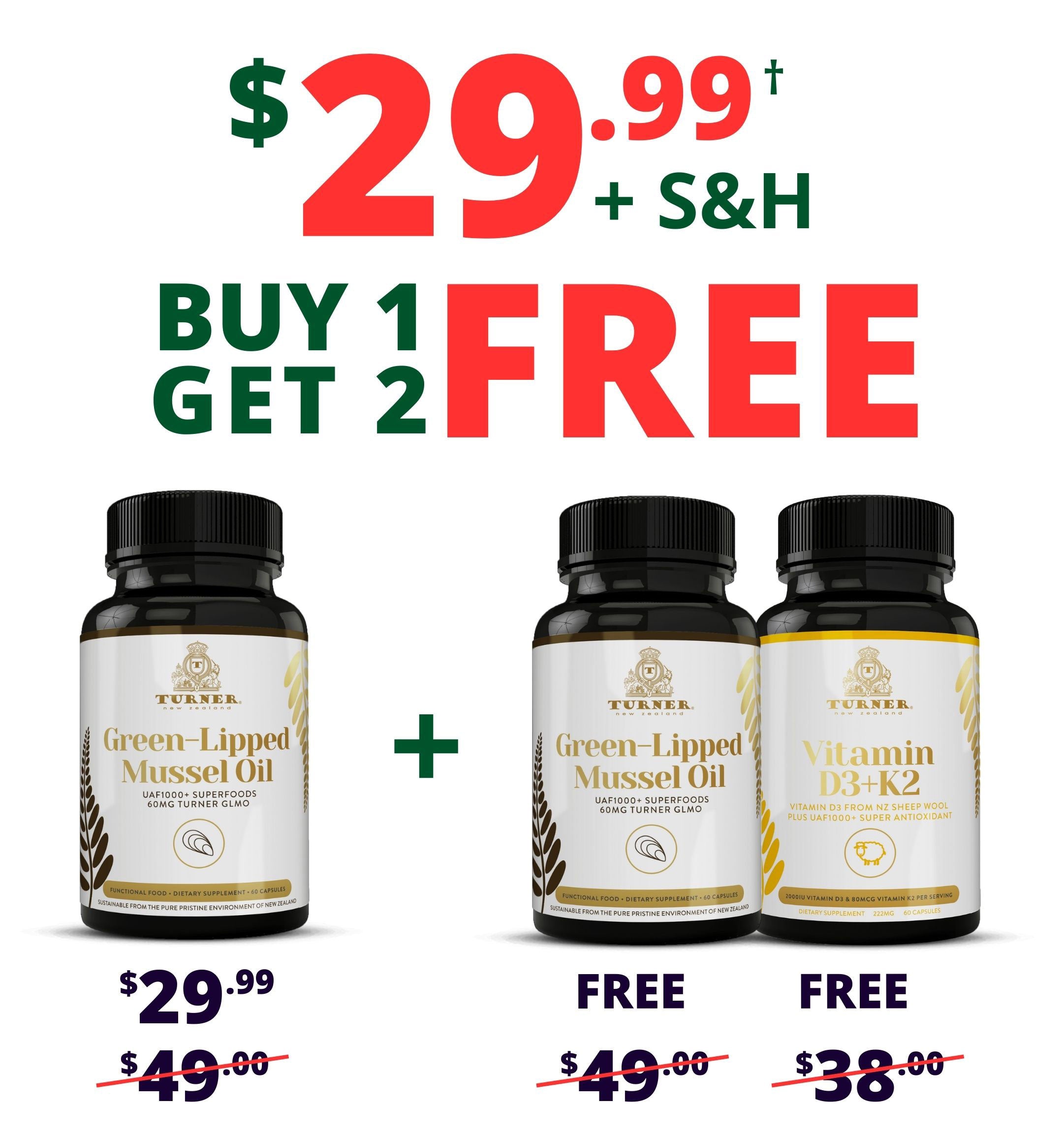 Green-Lipped Mussel Oil Omega-3 BOGO Plus a FREE Vitamin D3+K2 on first order Monthly Subscription $29.99