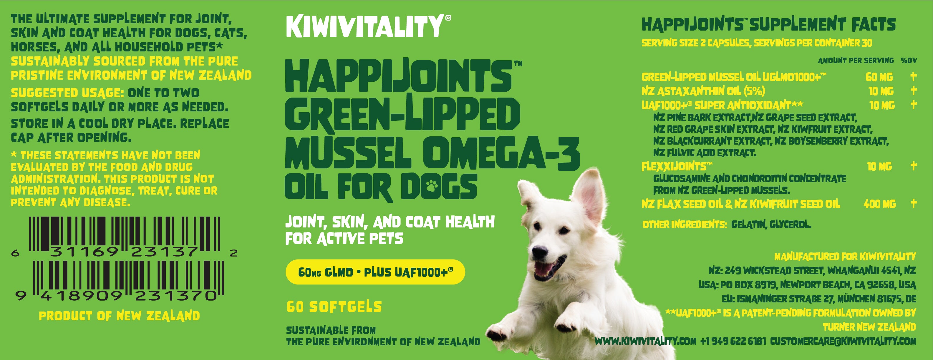 Green-Lipped Mussel Omega-3 Oil for Dogs 60 – TURNER New Zealand